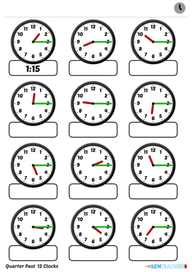 sen teacher clocks telling time printable worksheet