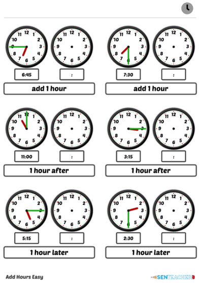 sen teacher clocks arithmetic printable worksheet