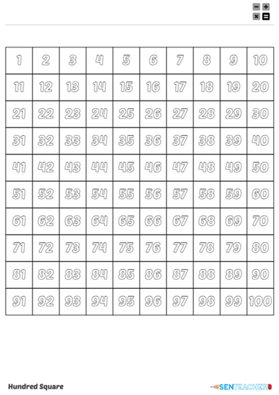 sen teacher hundred squares printable worksheet