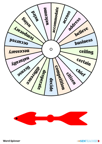 Spinning word. Vocabulary Spinner game.